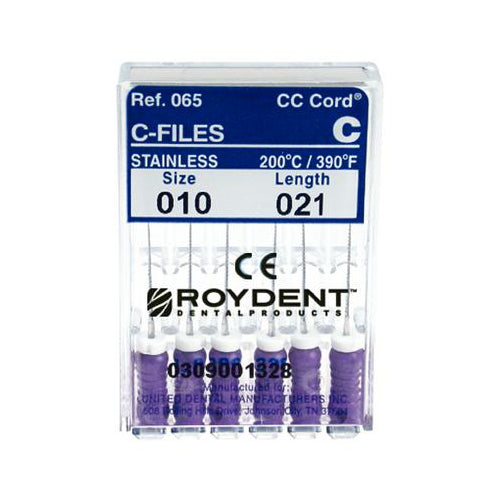 Roydent Dental 06521010R Zipperer Steel C-Files #10 Heat Tempered 21mm 6/Pk Roydent Dental 06521010R Zipperer Steel C-Files #10 Heat Tempered 21mm 6/Pk